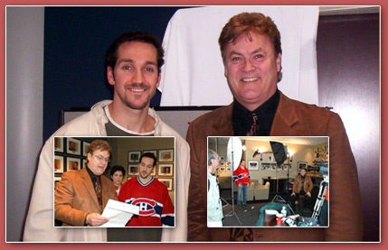 Marc Denis with Montreal Canadiens’ defenceman Mathieu Dandenault