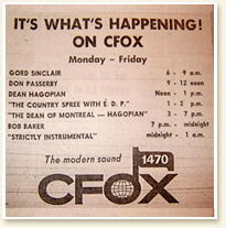 1470 CFOX on-air lineup, newspaper ad, October 1966