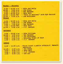 1470 CFOX on-air lineup, staff memo, November 1976