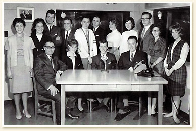 The 1470 CFOX JA (Junior Achievers) with station staffers, 1961