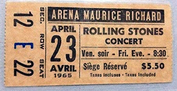 Les Rolling Stones sur scène et en spectacle, le 23 avril 1965, à l'Aréna Maurice Richard de Montréal.